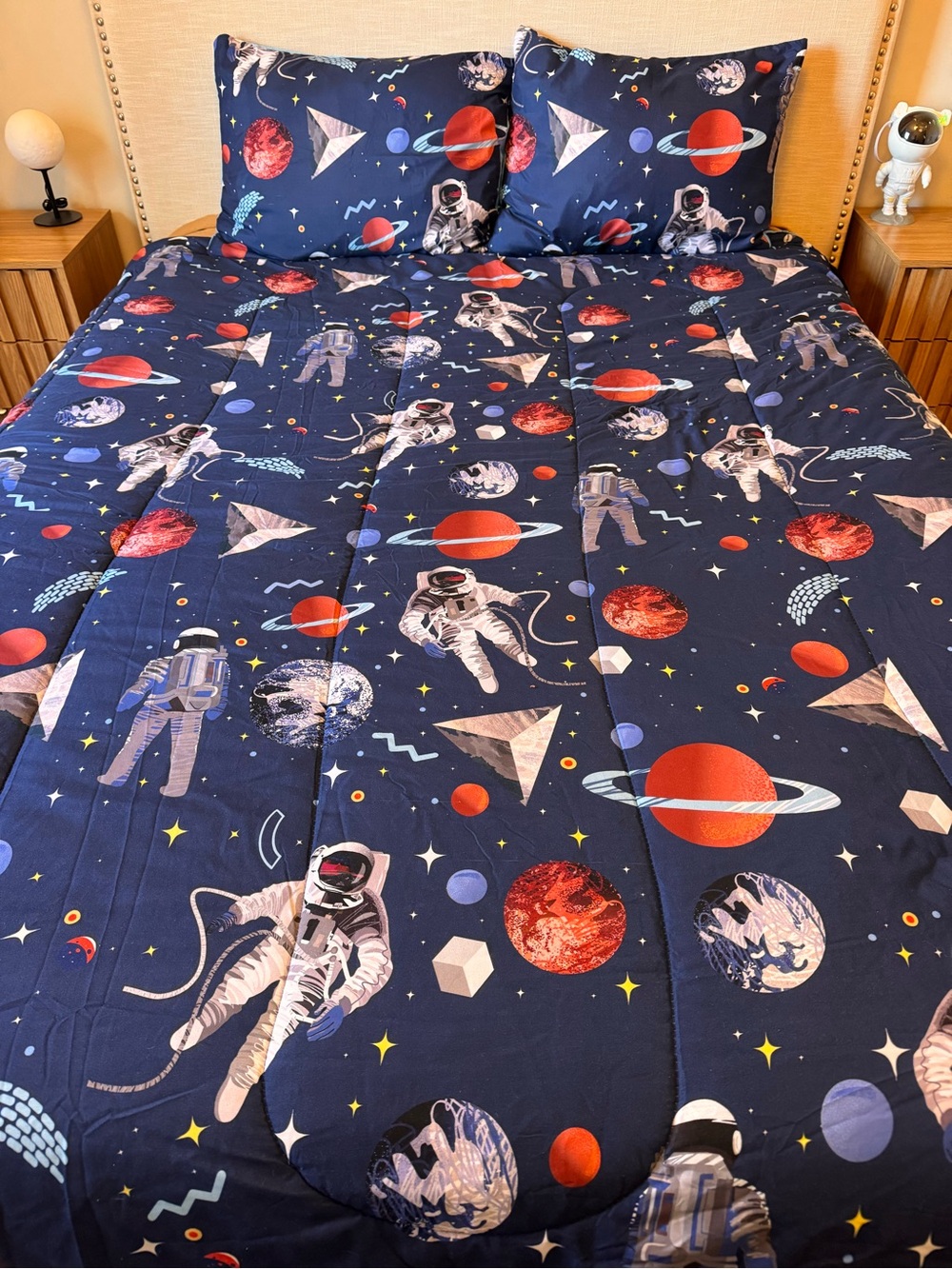 Space-Themed Navy Comforter Set with 2 Pillow Cases Astronaut Print